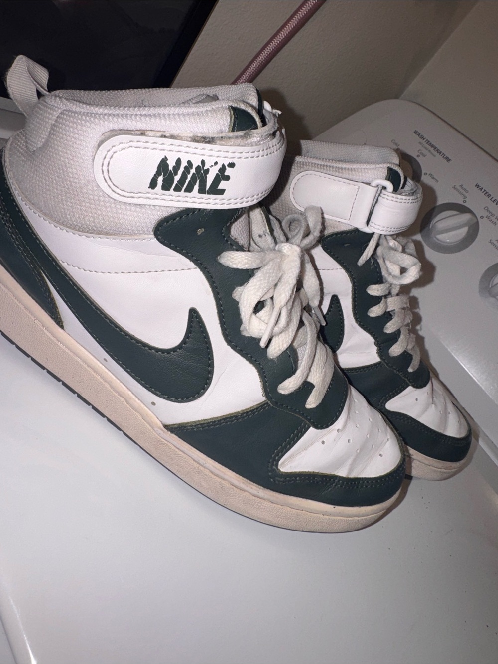 Nike White and Dark Green Mid-Top Sneakers